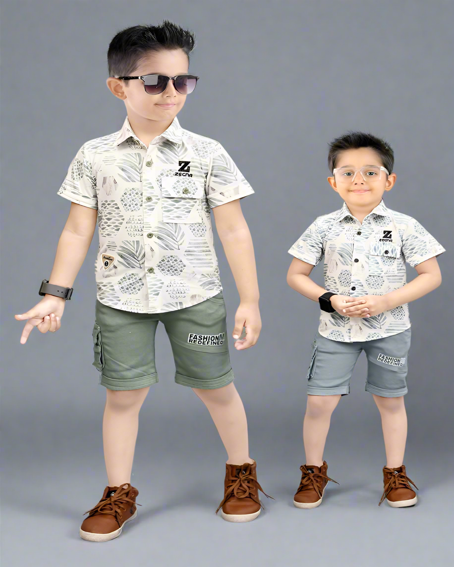 Mini Stitch Boys' Cotton Capri & Shirt Set – Trendy & Comfortable Outfit