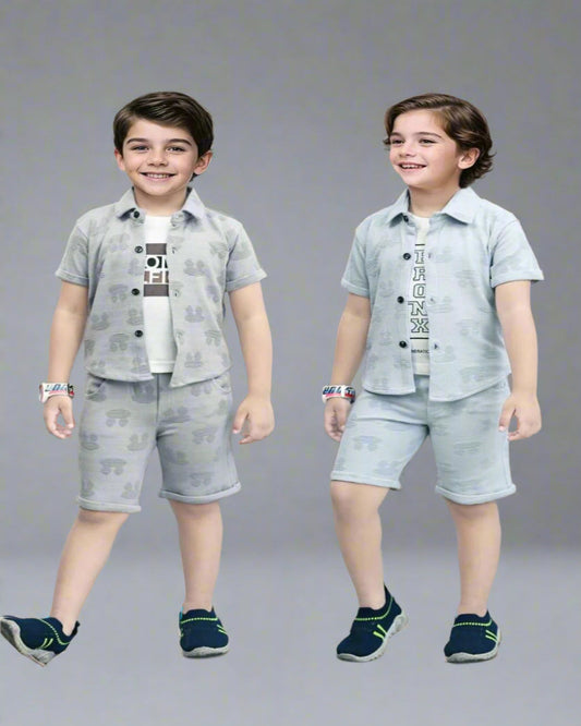 Stylish Lagorii Boys' Printed Cotton Shirt & Shorts Set