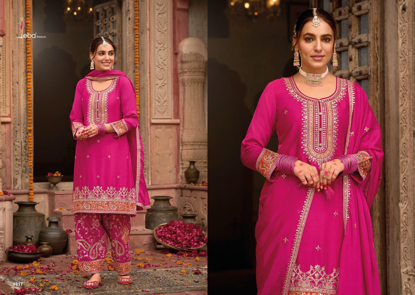 Kashish by Eba Lifestyle – Chinon Embroidered Suit with Dupatta & Afghani | Premium Ethnic Wear