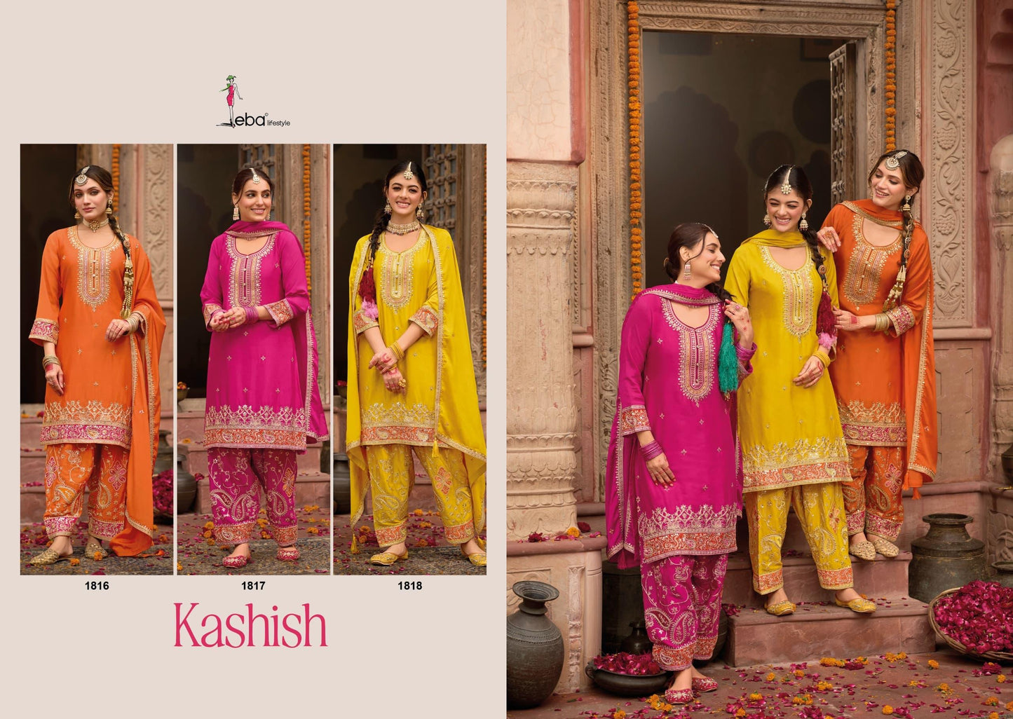 Kashish by Eba Lifestyle – Chinon Embroidered Suit with Dupatta & Afghani | Premium Ethnic Wear